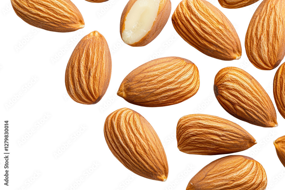 Aufkleber close up of a bunch of almonds with one of them missing, isolated