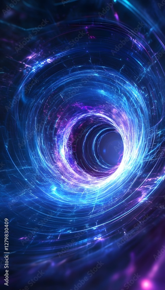 Poster a brightly illuminated wormhole portal appearing in outer space