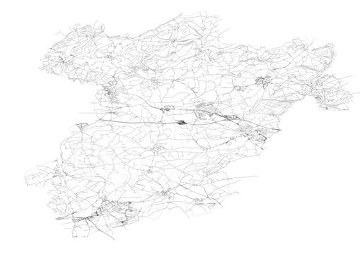 vector map of building and highway in the capellen canton area of the country of luxembourg black and white color