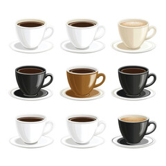 Obraz premium Variety of Coffee Cups in Different Colors and Styles on Plates