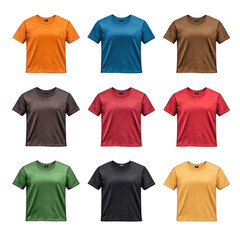 Collection of Colorful Plain T-Shirts in a Grid Arrangement