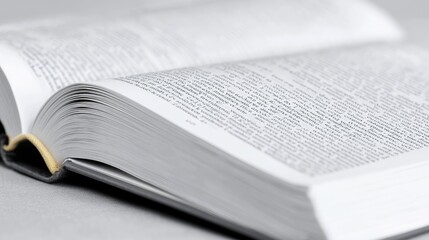 Fototapeta premium Open book, pages, text, knowledge, gray background, education