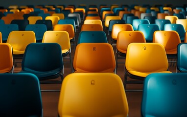 Naklejka premium Empty stadium seats, ready for event