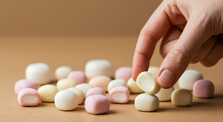 マシュマロをつまむ手