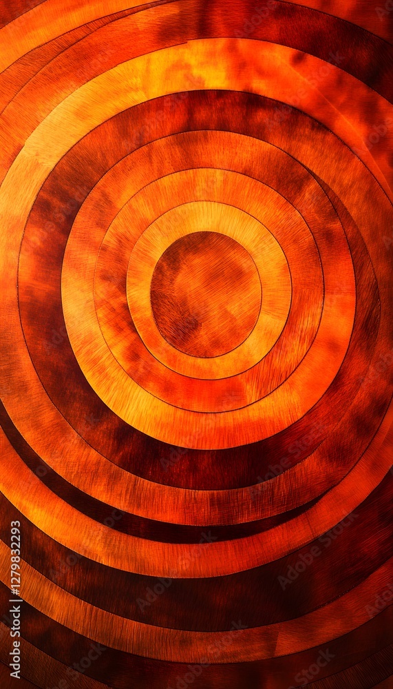 Poster concentric circles of warm colors showing a unique texture