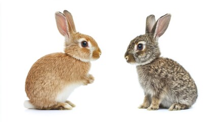 Obraz premium Two Rabbits Facing Each Other on White Background