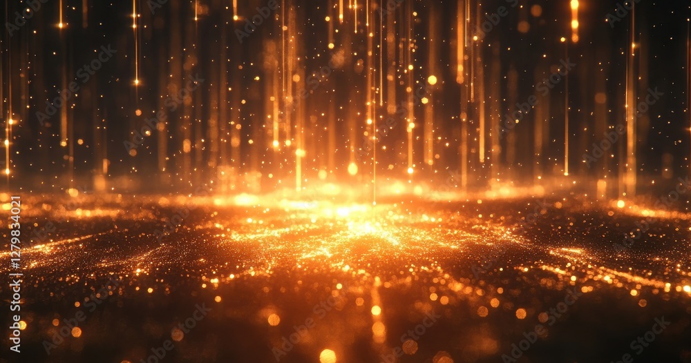 Poster abstract glowing particles falling from above creating a magical atmosphere of light and sparkles on