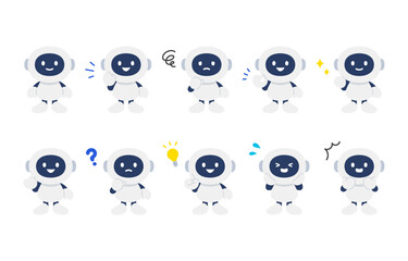いろいろな表情･ポーズをするAIロボットの全身セット【ベクターイラスト素材】