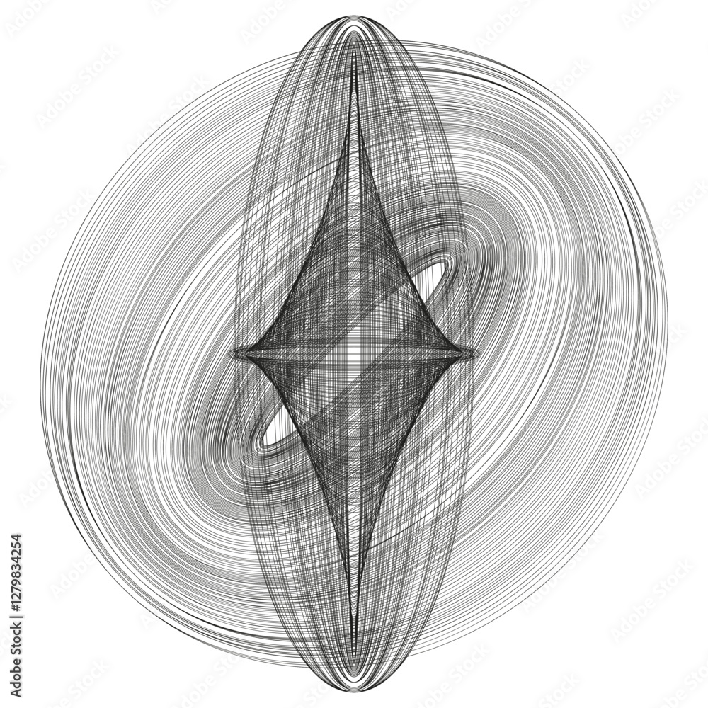 Poster abstract geometric shape. black linear structure. optical art pattern. vector digital design.