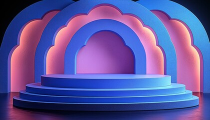 Obraz premium Elegant three tier stage with ornate arched backdrops