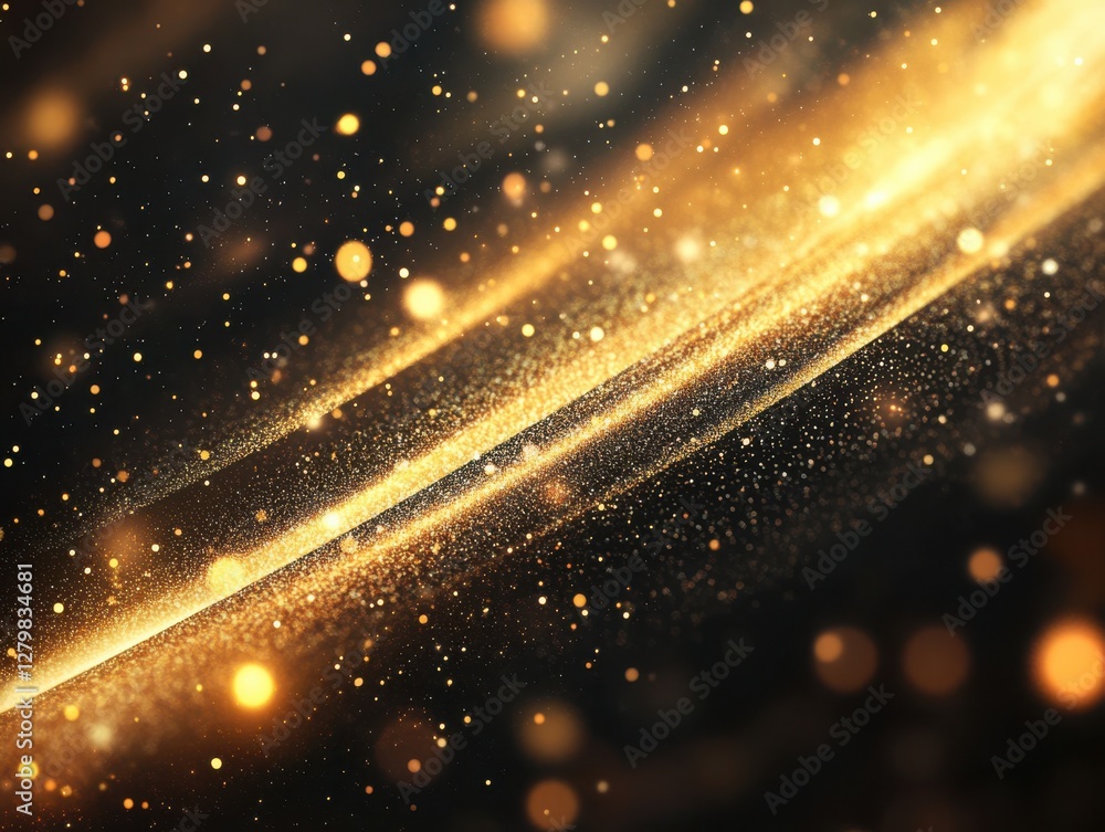 Poster abstract golden glitter streaks with glowing particles on a dark background creating a festive and l