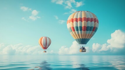 Fototapeta premium Colorful hot air balloons over calm ocean