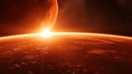 Fiery Planet Sunrise Cosmic Landscape Space
