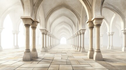 Serene Colonnade Extending Towards A Distant Light