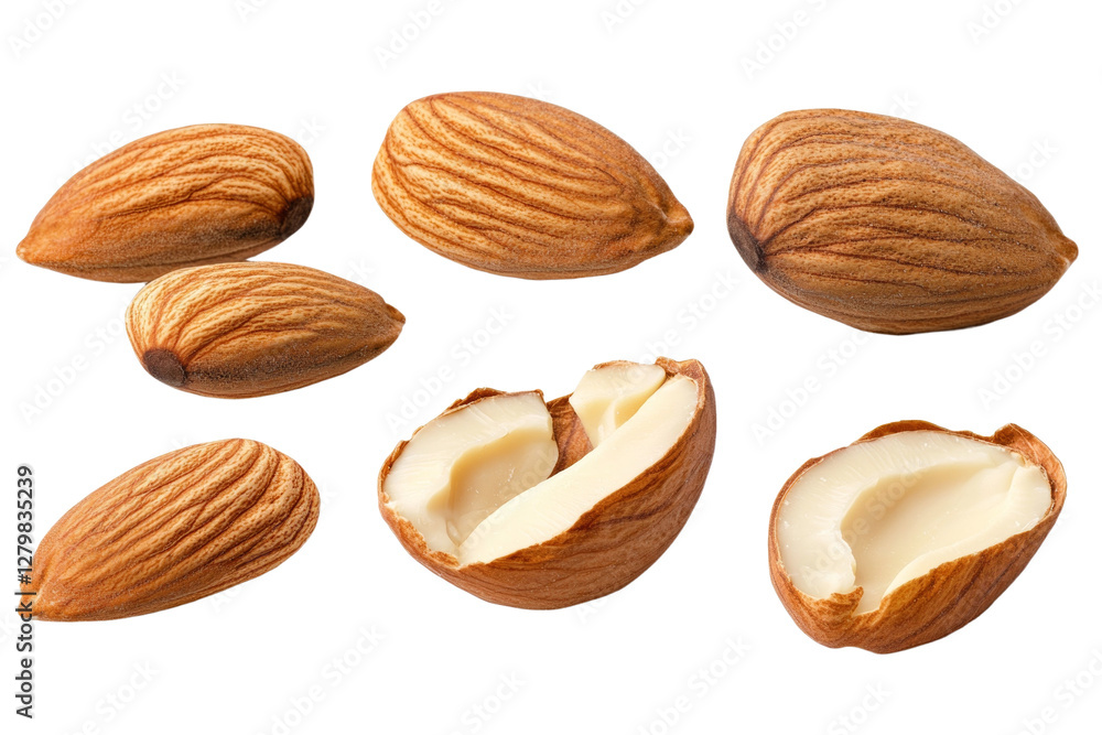 Poster close up of a nut with the shell removed, isolated