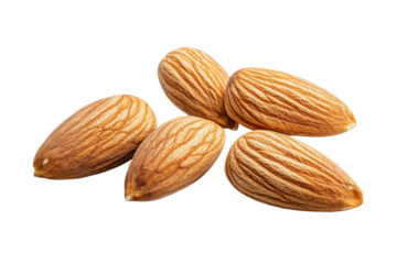 Close up of five almonds, isolated