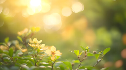 Obraz premium Yellow Flowers and Green Foliage in Sunlight