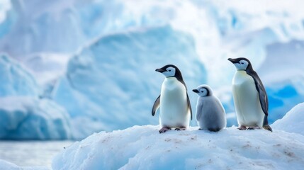 Three Penguins on Iceberg in Antarctica