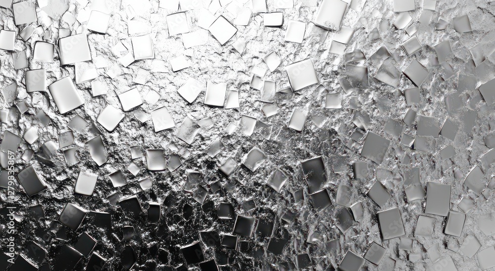 Poster abstract texture of shattered mirror pieces reflecting light in various shades of gray for artistic 