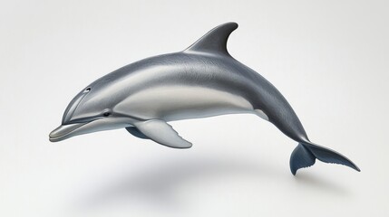 Obraz premium Grey and White Dolphin Leaping in Water Against White Background