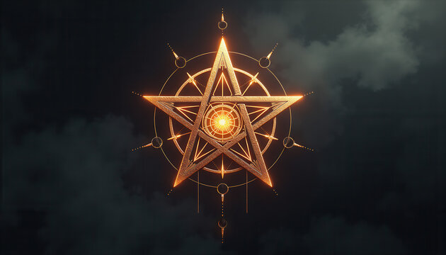 Fiery pentagram tattoo design for occult-themed projects, Halloween decorations, and mystical artwork