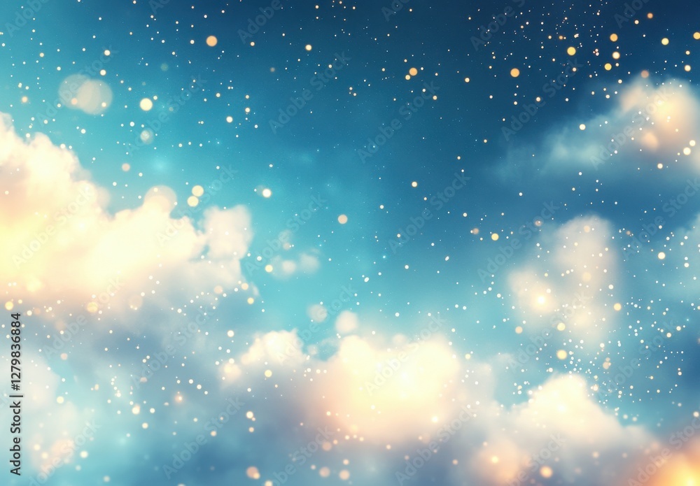 Poster Beautiful dreamy sky with clouds and sparkling stars creating a serene and magical atmosphere, ideal for backgrounds and artistic projects