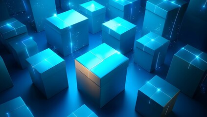 Obraz premium Abstract Blue 3D Cubes Background – Futuristic Geometric Design