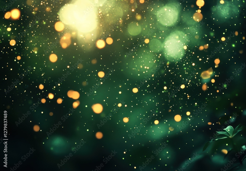 Aufkleber beautiful natural bokeh background with soft glowing lights and sparkling dust against a dreamy gree