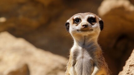Fototapeta premium Close-Up Portrait of a Meerkat in a Desert Setting