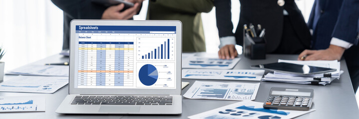 Spreadsheet document information financial startup concept. data and graphs in spreadsheet...