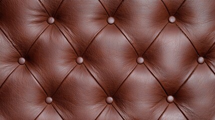 Naklejka premium Brown tufted leather upholstery features a classic diamond pattern with buttons on luxury furniture.