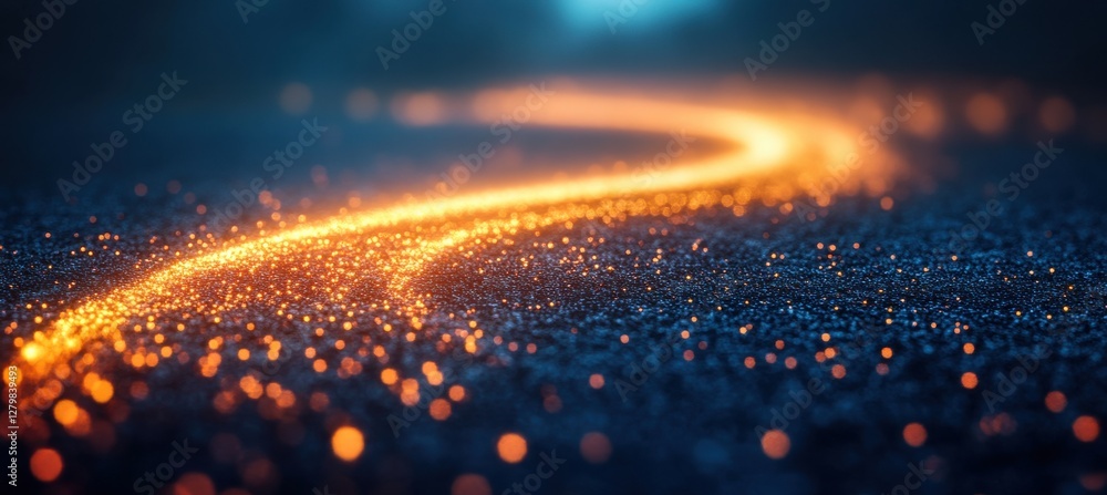 Poster captivating nighttime landscape featuring a glowing path of light creating a magical atmosphere with