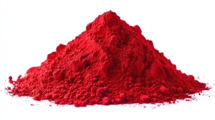 Red pigment powder pile, studio shot, white background, Holi festival
