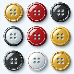 Collection of Shiny Four Hole Buttons Red Gold Black White Fashion Accessory Design Elements