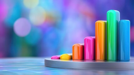 Colorful 3D Bar Graph Showing Growth Progress and Success on a Bright Background