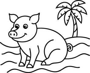 A beautiful pig on the beach vector art illustration 