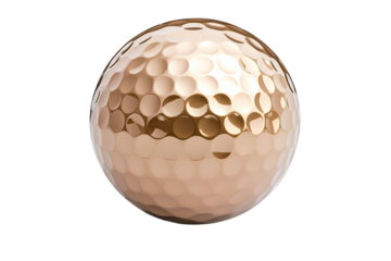 Gold golf ball with a pattern of small circles, isolated