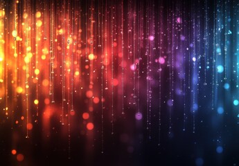 Obraz premium Colorful bokeh lights with shimmering particles creating a mesmerizing background for creative designs and artwork, ideal for digital projects and presentations