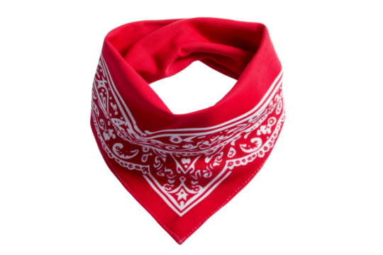 Red and white bandana with a paisley design, isolated