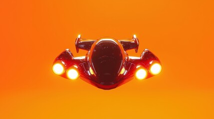 Futuristic red spaceship with glowing lights on an orange background