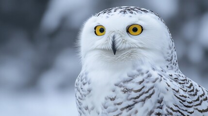 Closeup of Snowy Owl in Winter Landscape