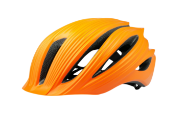 Orange helmet with black and white stripes, isolated