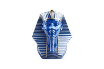 Blue statue of a woman with gold accents, isolated