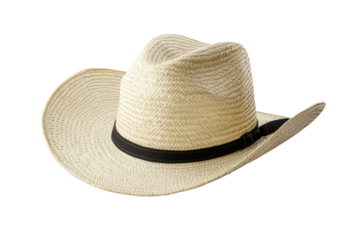 Cowboy hat with a black band and a black and white design, isolated