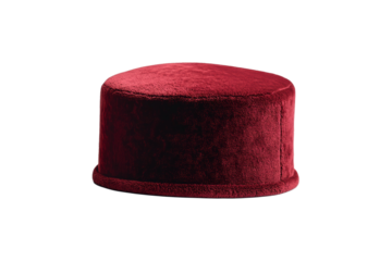 Red velvet hat with a round shape, isolated
