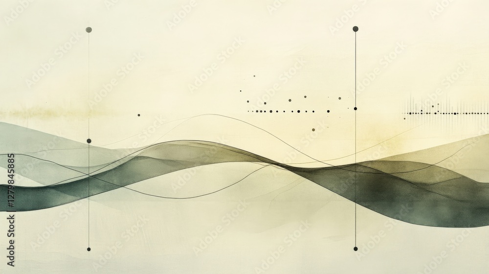Poster abstract waves flowing across a soft background, creating a serene atmosphere with subtle tones