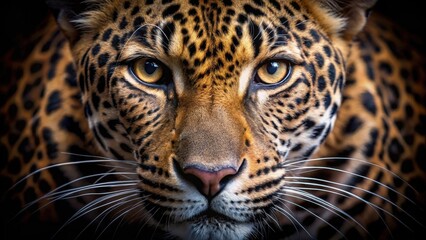 Fototapeta premium Intense Gaze of a Majestic Spotted Cat, Close-Up View Revealing Its Striking Features and Powerful Presence