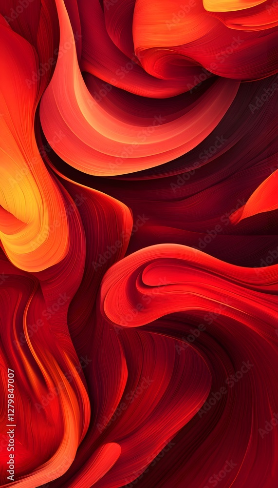 Poster flowing red and orange abstract design of curved layered shapes