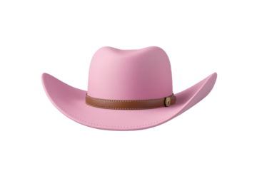 Pink cowboy hat with a brown band, isolated