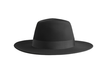 Fototapeta premium Black hat with a ribbon around the base, isolated